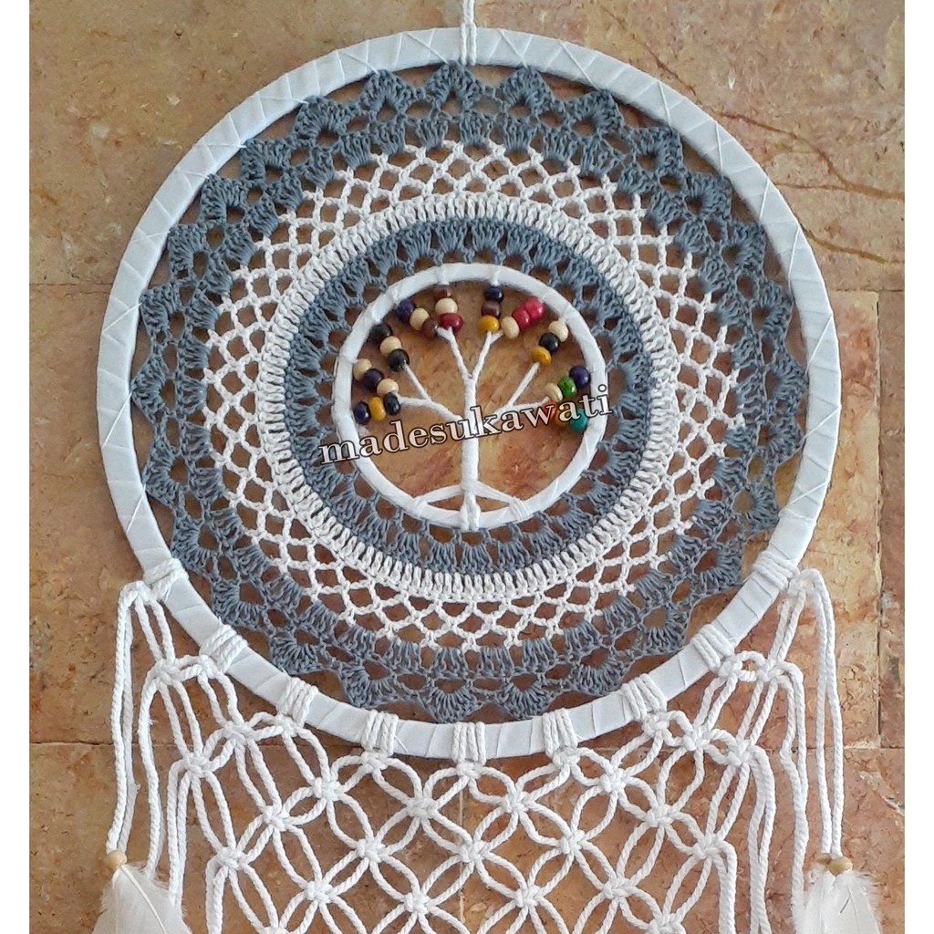 Dream catcher sulam variasi bola kayu panjang 97cm