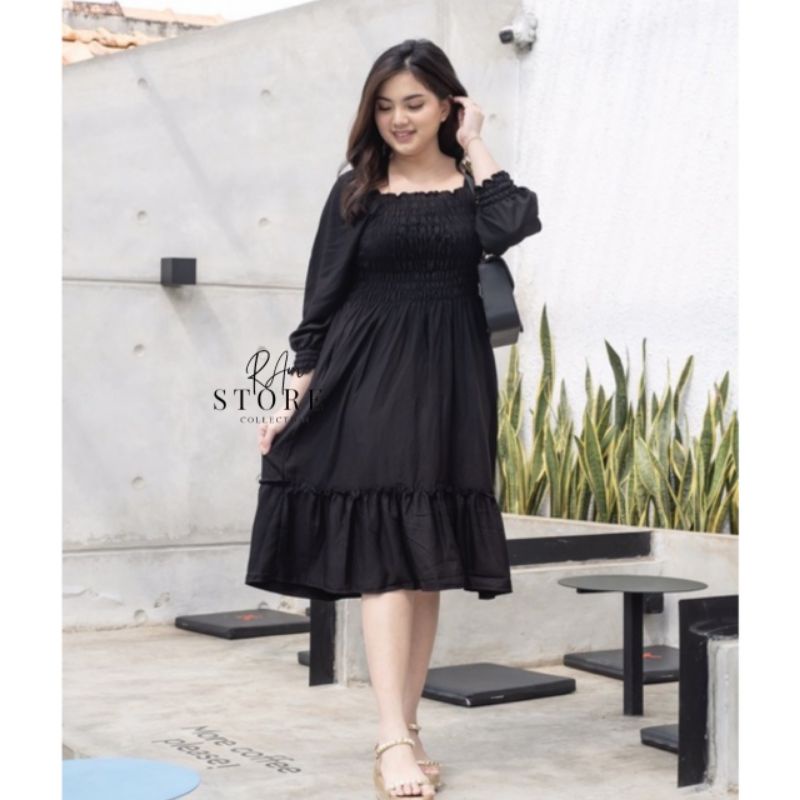 Dress Korea Style/Dress Lengan Panjang/Amanda Dress midi Casual Party Style Jumbo