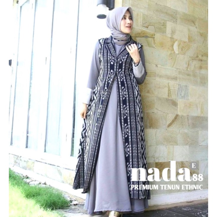 gamis dan outer tenun - dress wanita - baju tenun - set couple tenun - batik tenun couple - set wanita - pakean couple