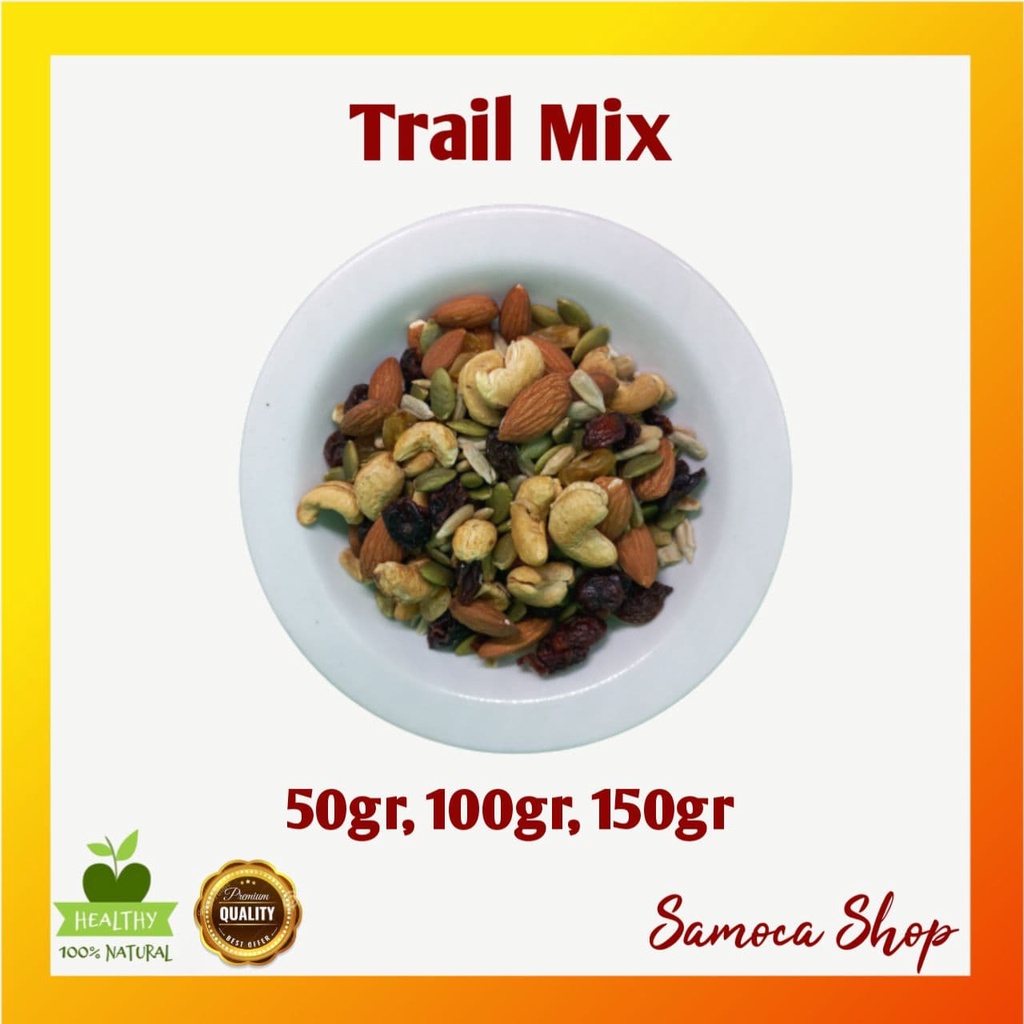 

Natural Trail Mix, Nuts, Fruits Cemilan Sehat Aneka Kacang, Buah kering, biji - bijian 50gr, 100gr, 150gr