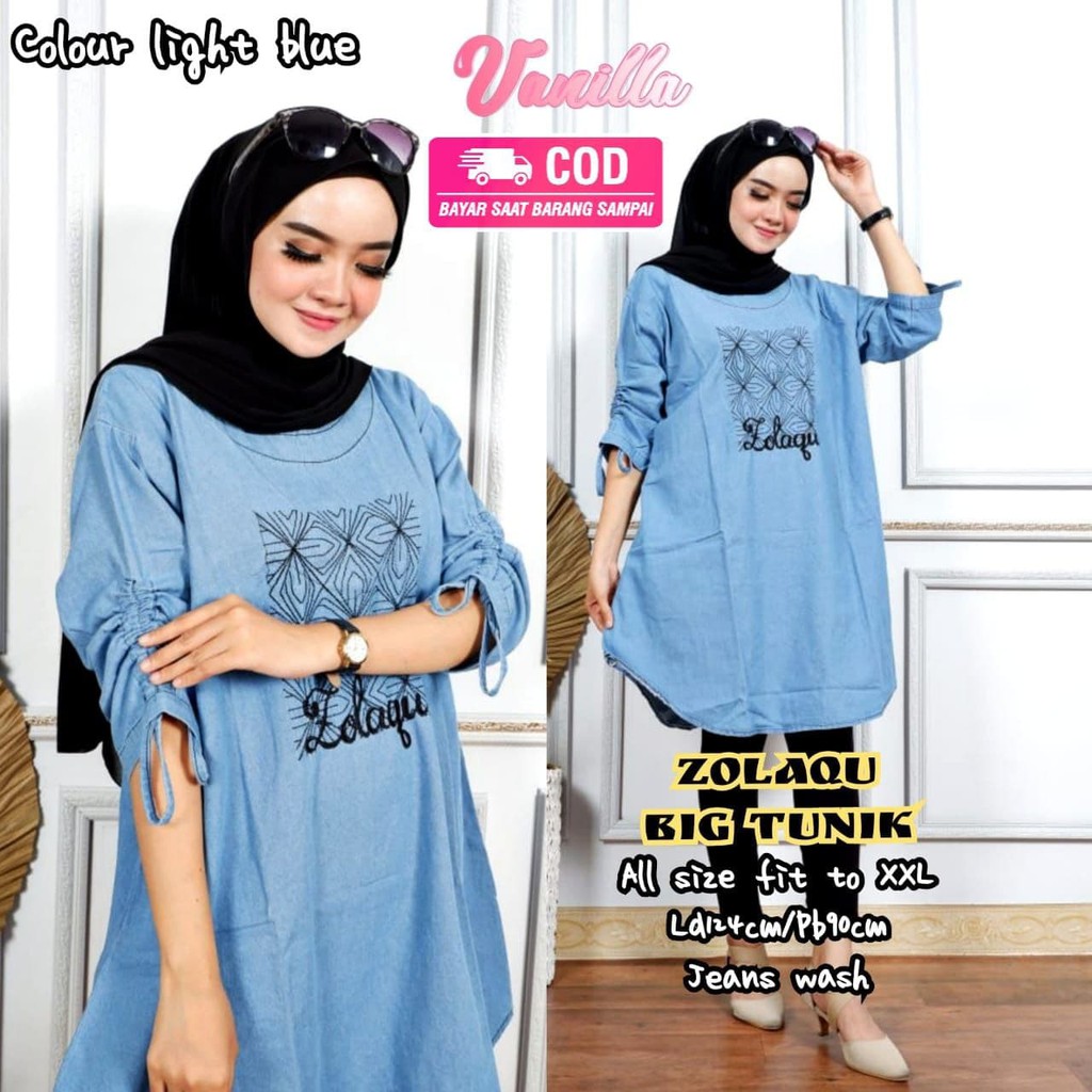 Blouse Wanita Jumbo XXL LD 120 Atasan Tunik Jeans Big Size Zolaqu Baju Denim Terbaru