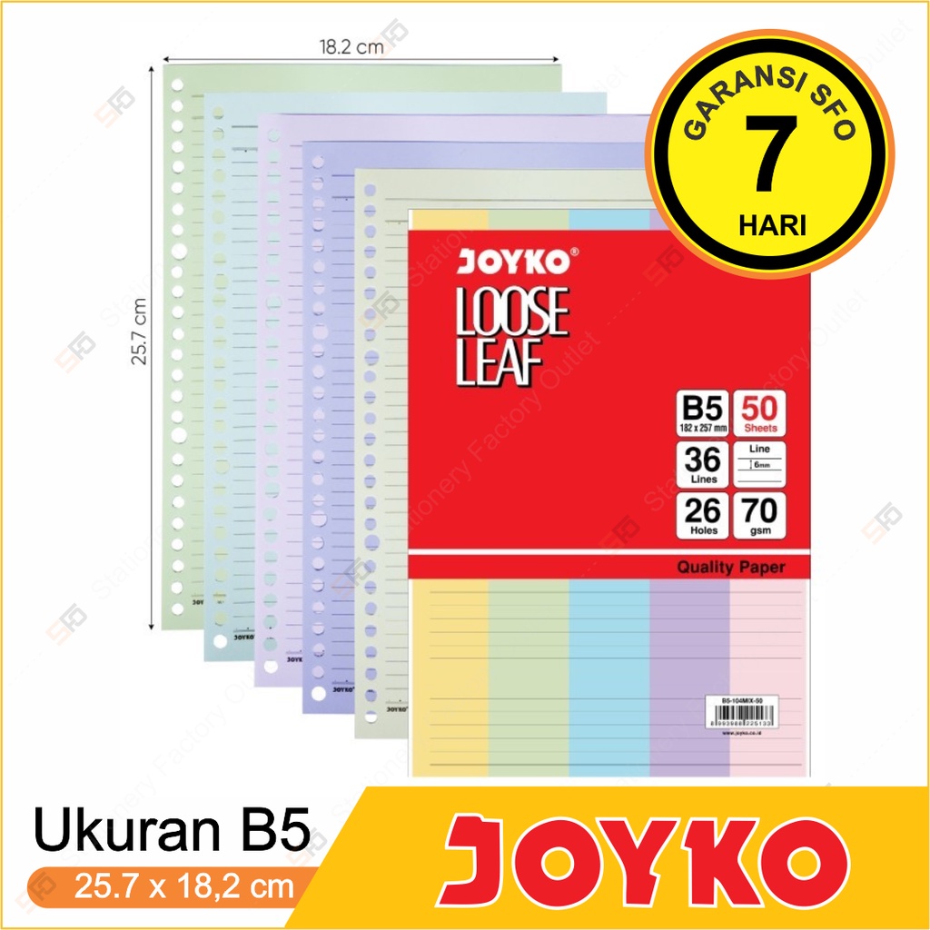 

Loose Leaf B5 Garis Warna Joyko isi 50 - 70 gram