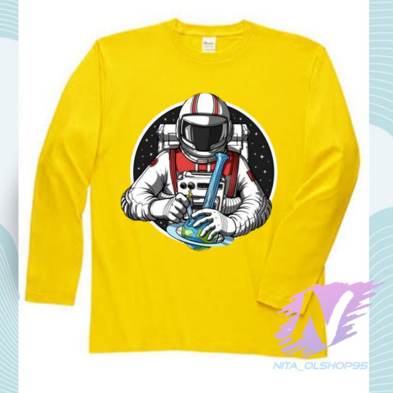 kaos astronot kartun animasi kaos anak lengan panjang astronot