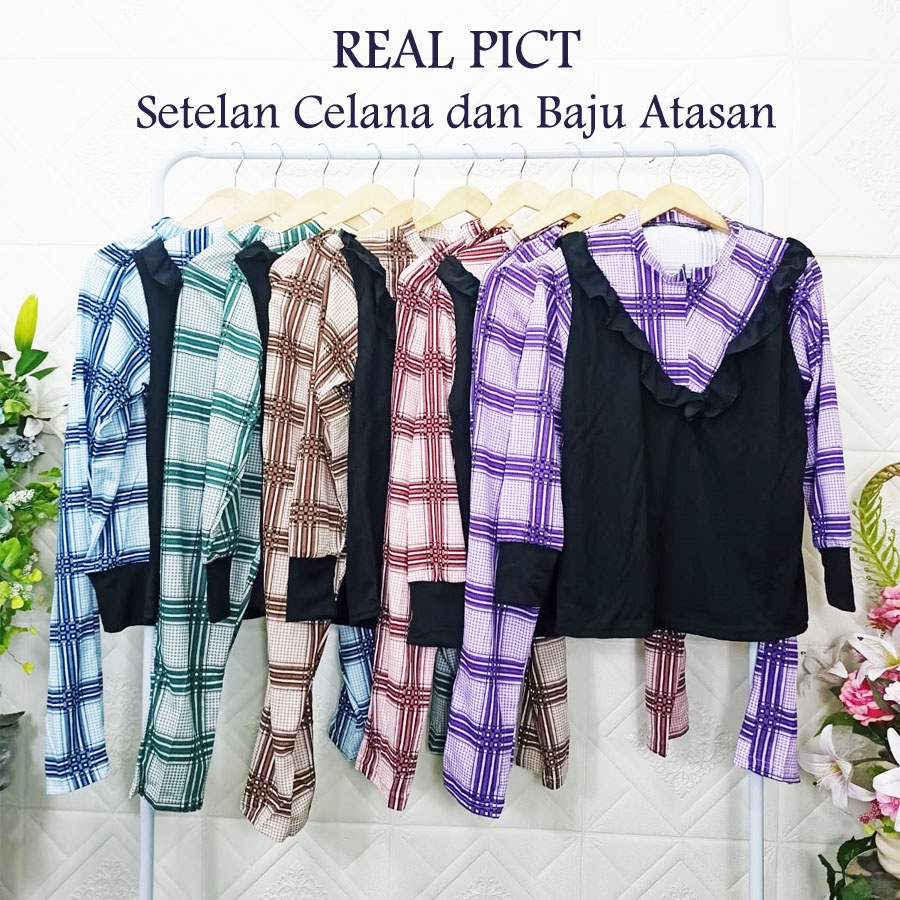 SETELAN AKIRA KOTAK V VEST HITAM SET BAJU DAN CELANA C89 CARLINA