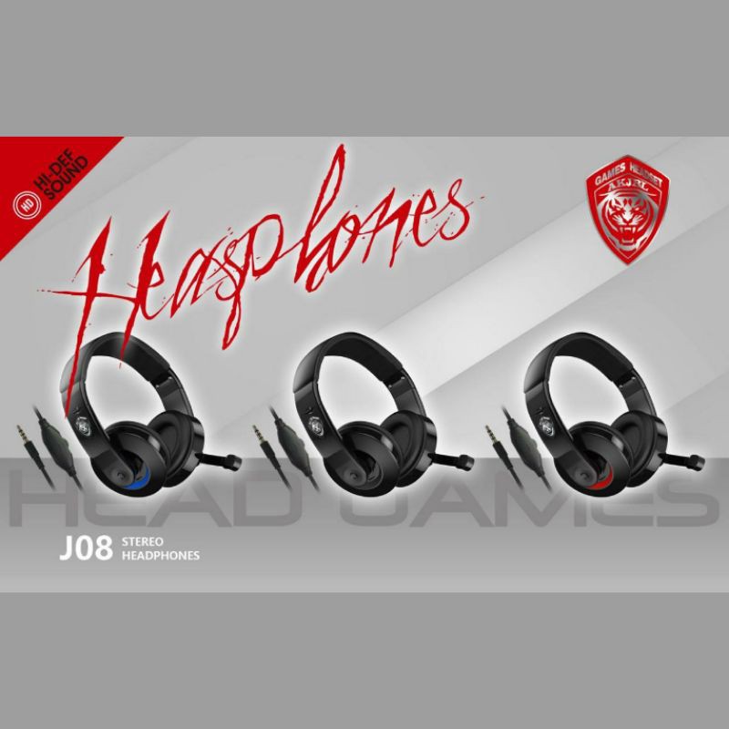 Headphones Game Tipe J08 / Headphone Gaming 3.5 MM / Headset Gaming No Delay