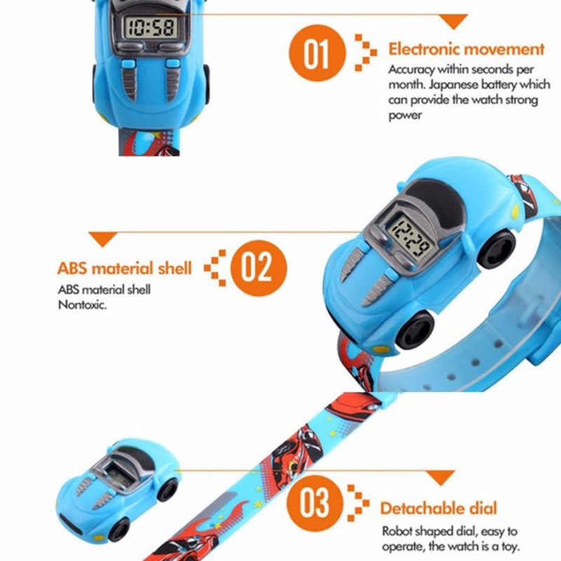 Jam Tangan Anak LED Bentuk Mainan Mobil Strap 210mm