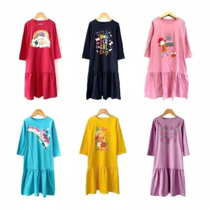 GAMIS KAOS ANAK APLIKASI SABLON MIX WARNA / GAMIS ANAK SMILEE / GAMIS ANAK CEWE