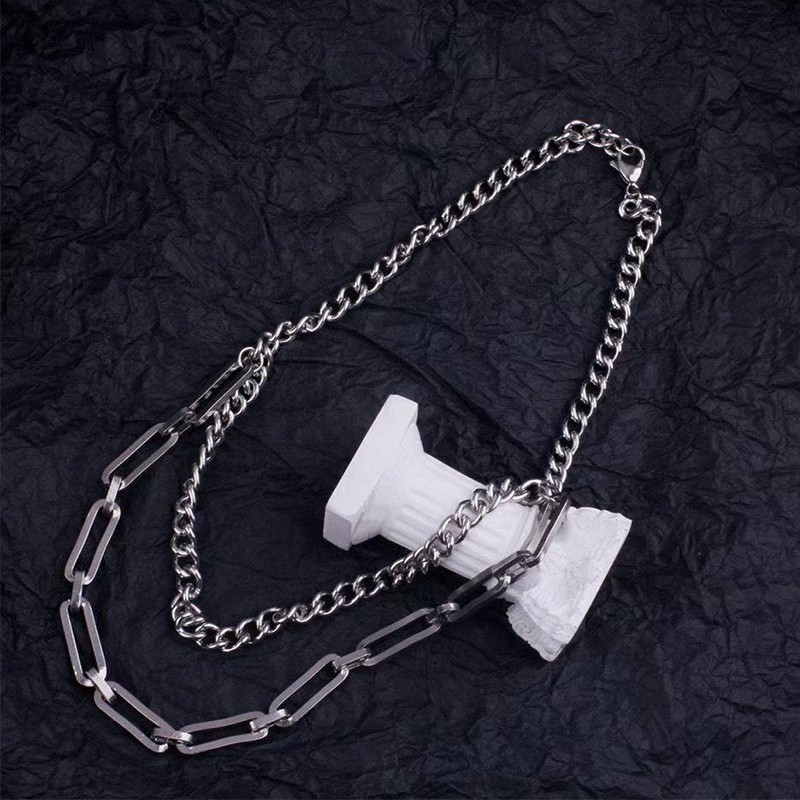 Fashion Stitching Double-Layer Necklace Hip Hop Simple Chain Accessories Pendant