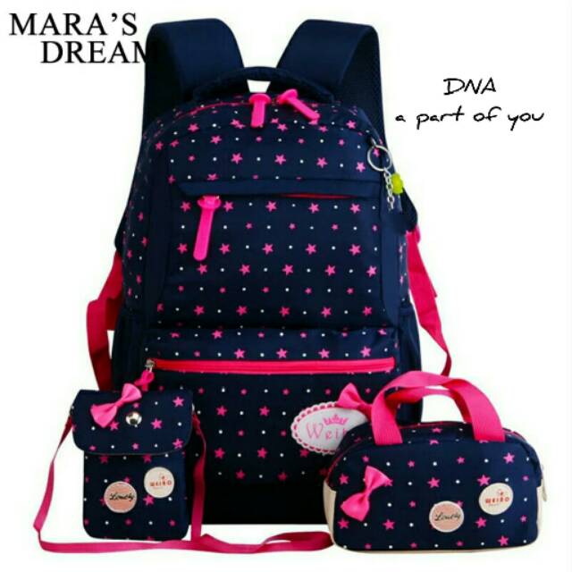 Backpack termurah/terlaris/Ransel 3in1 bintang polka