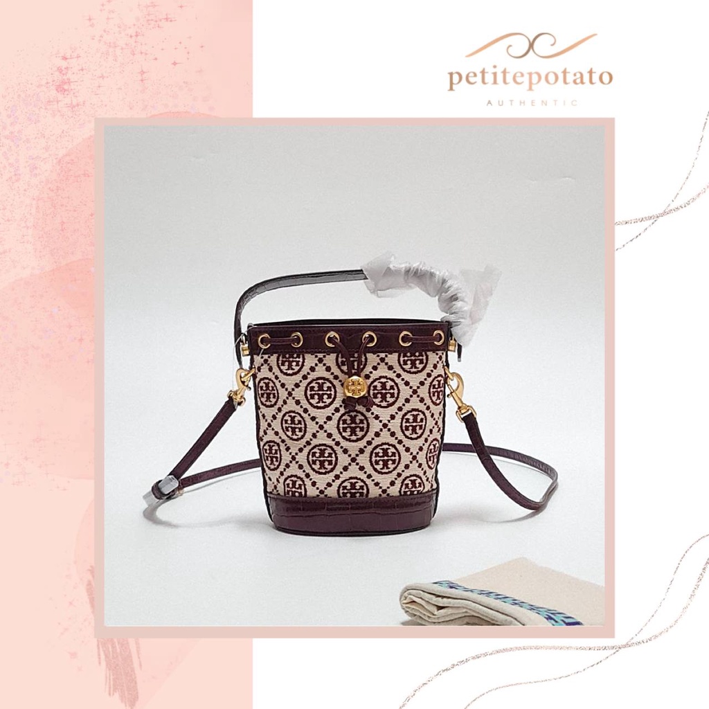 TAS BRANDED WANITA TORY BURCH MINI MONOGRAM CHENILLE BUCKET BAG