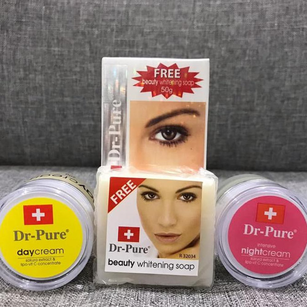 Dr Pure Whitening Cream Paket Komplit Day Night Krim FREE Facial Soap - Krim Siang Malam BONUS Sabun