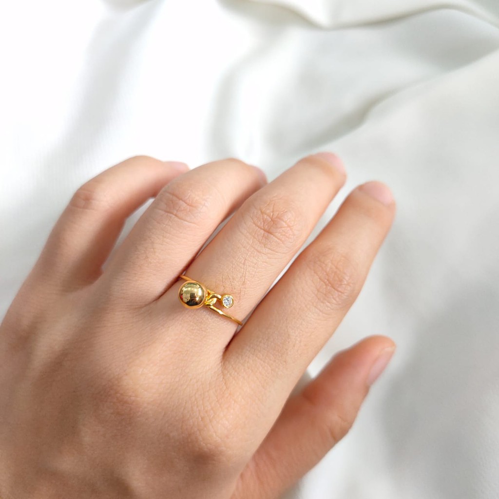 Cincin Wanita Model Bola Permata Elegant Emas Asli