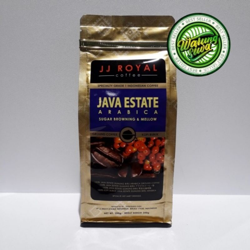 

jj royal coffee java estate arabica ground coffee - bubuk 200gr bags