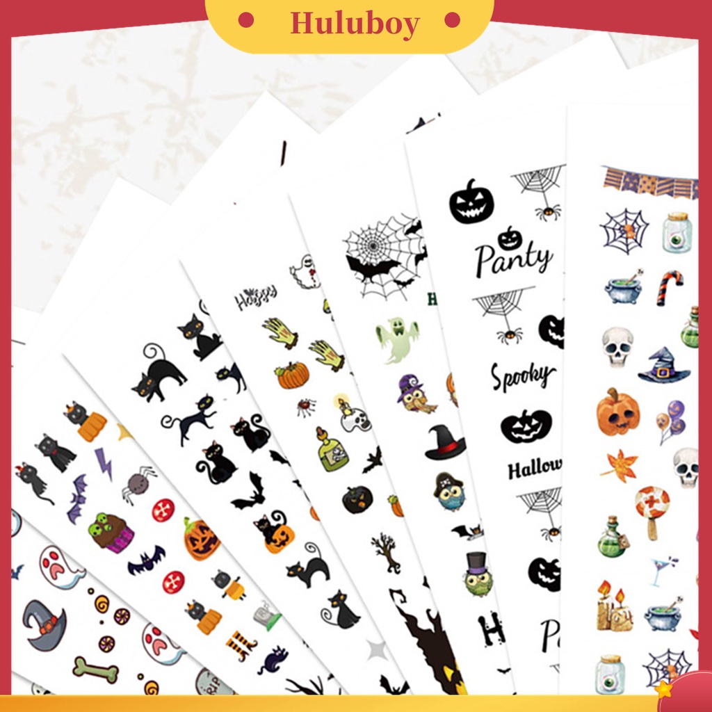 Huluboy Huluboy♡ 8 Lembar / Set Stiker Transfer Desain Kepala Tengkorak Mudah Digunakan Untuk Nail Art