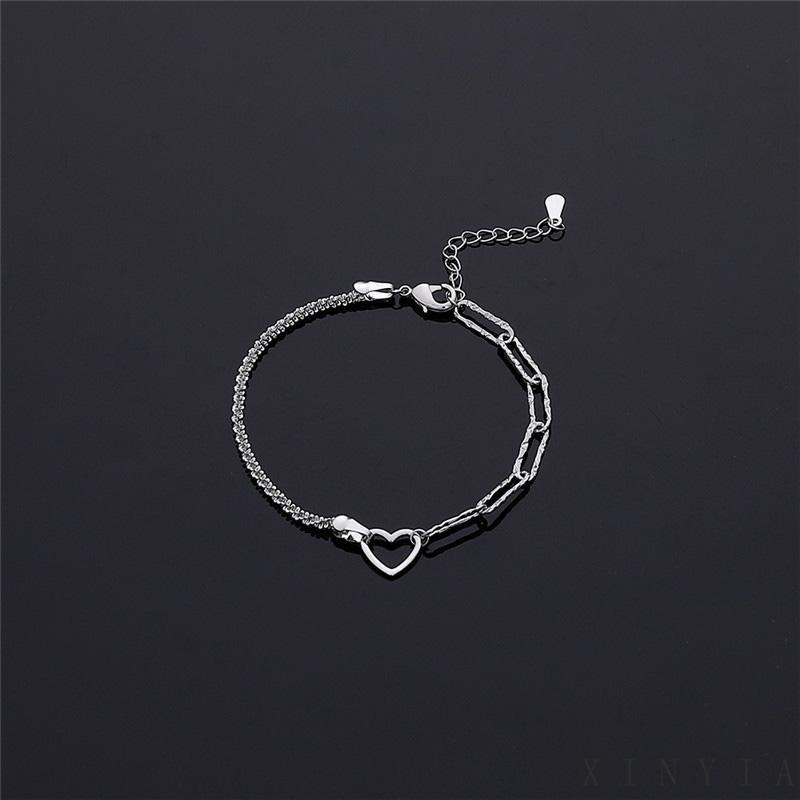 【Bayar di tempat】Gelang Rantai Asimetris Desain Hati Hollow Untuk Wanita Korea Gelang Fashion Ganda Cinta Hati Bangle Wanita Perhiasan Aksesoris