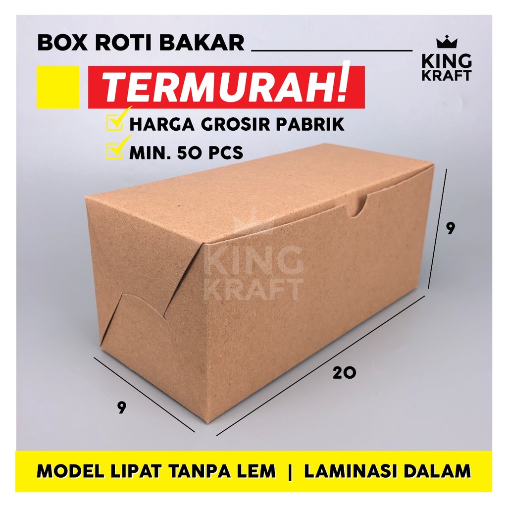 

BOX ROTI BAKAR KRAFT LAMINASI KOTAK ROTI BAKAR KOTAK MAKAN/box 20 x 9 x 9