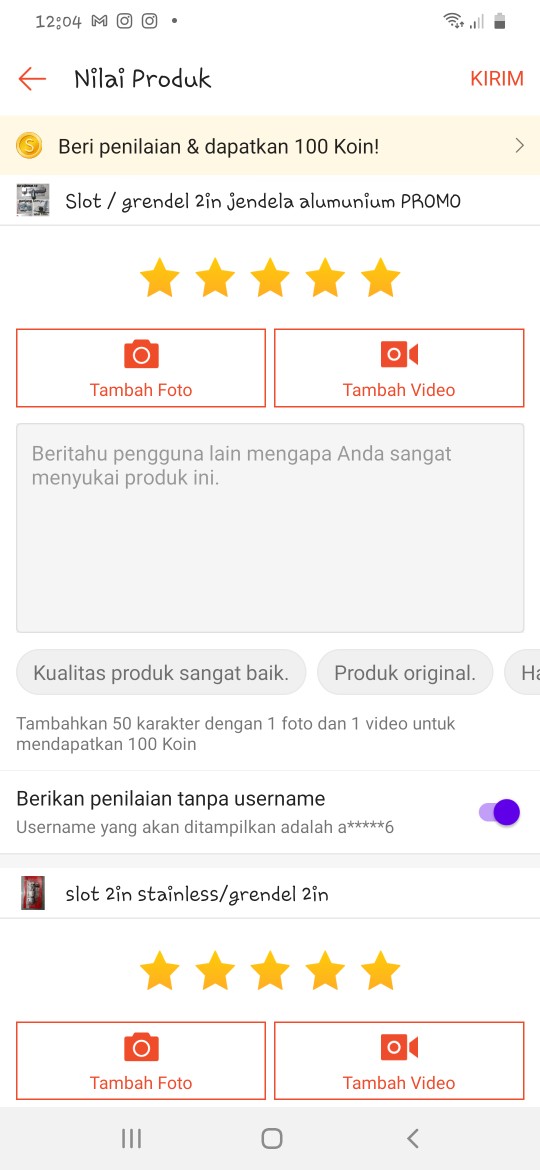 Slot / Grendel 2in Jendela Alumunium Promo