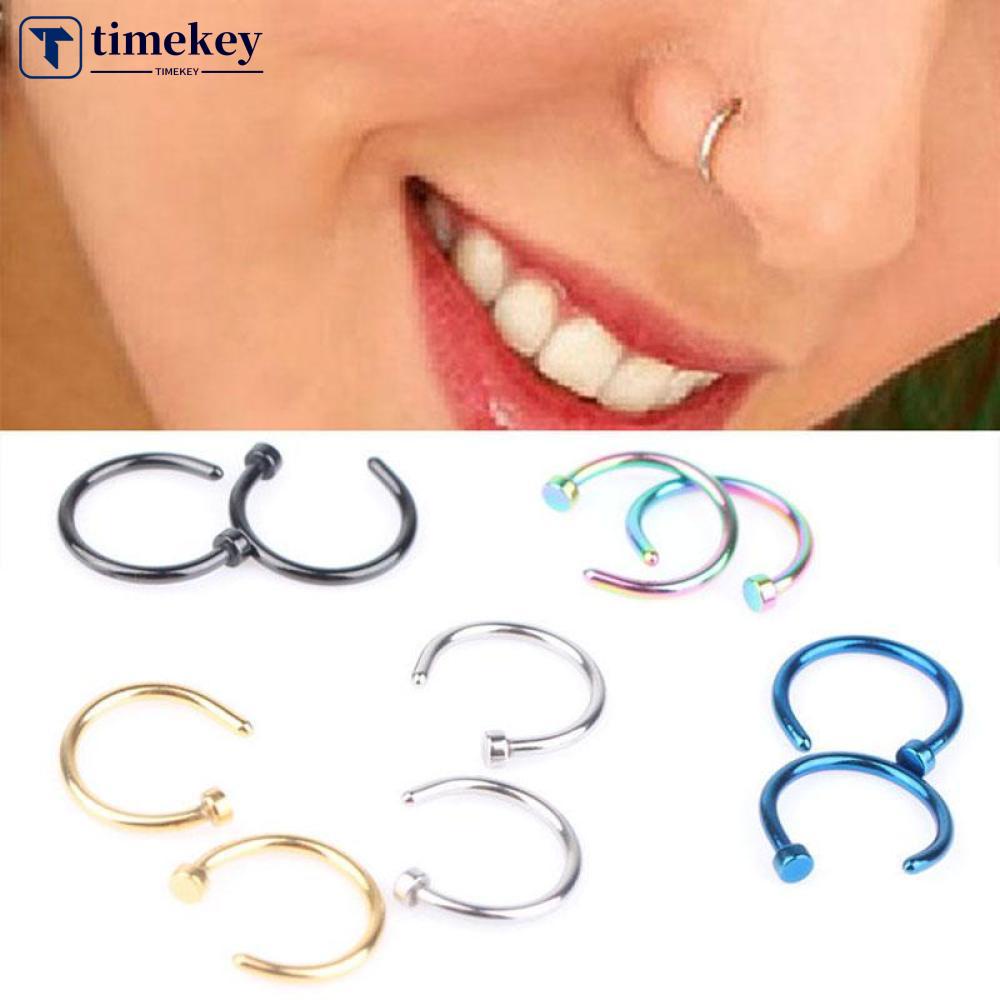 Timekey Anting Tindik Hidungtubuh Model Terbuka Bahan Stainless Steel Untuk Priawanita P7R9