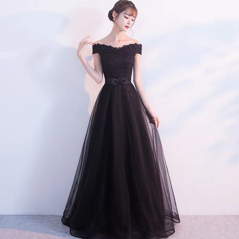 Black evening dress 2022 new slim long banquet evening dress annual meeting performance host dress