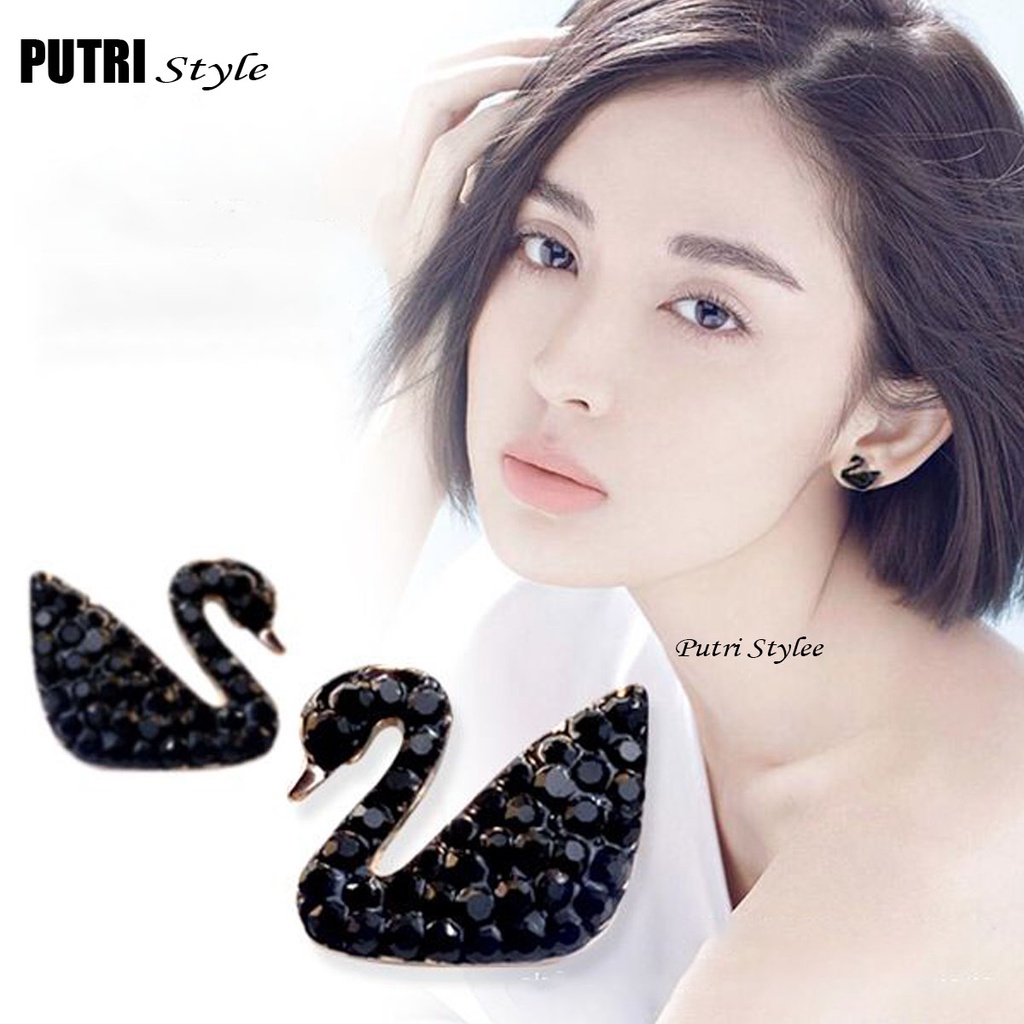 Anting Angsa Bahan Titanium Asli Wanita - Anting Wanita Korea - Anting Angsa Hitam Wanita Terbaru