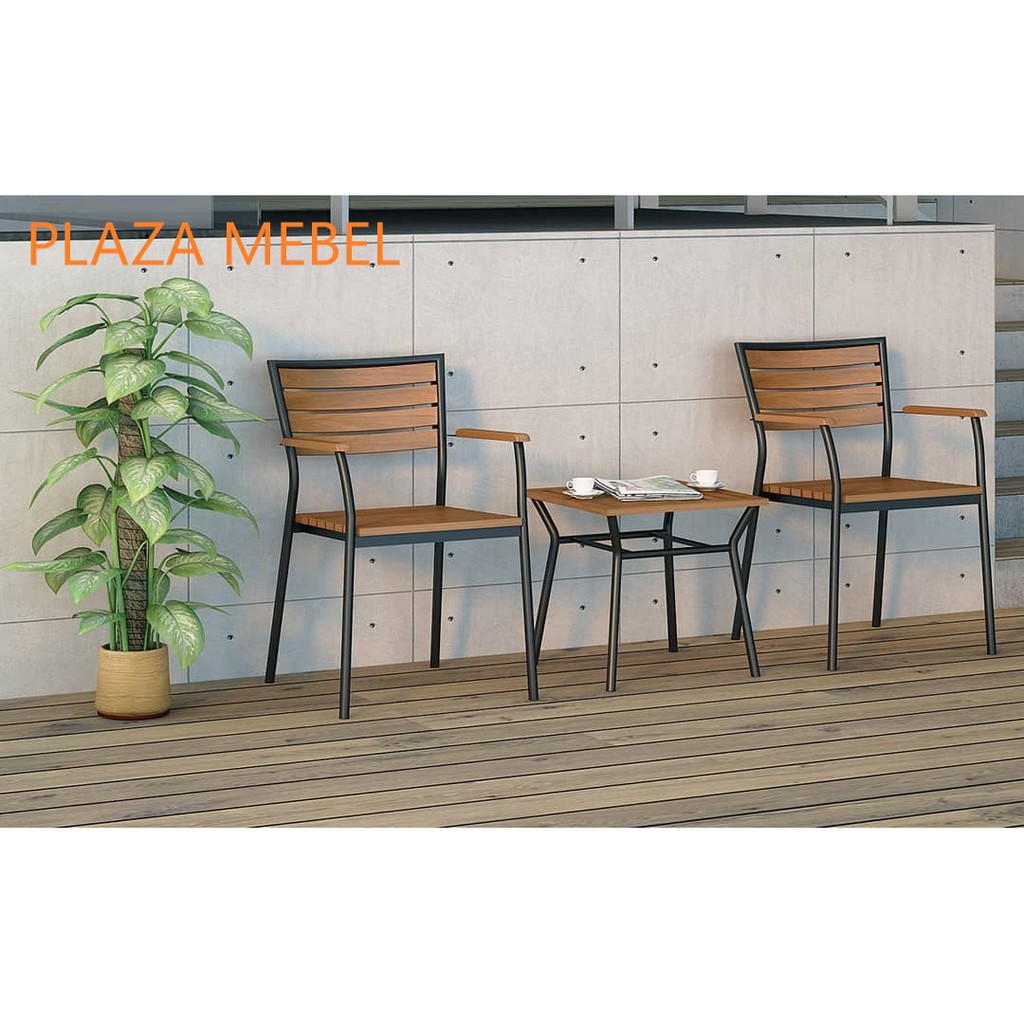 SET Kursi Teras Taman Outdoor Besi Kayu 004 Minimalis