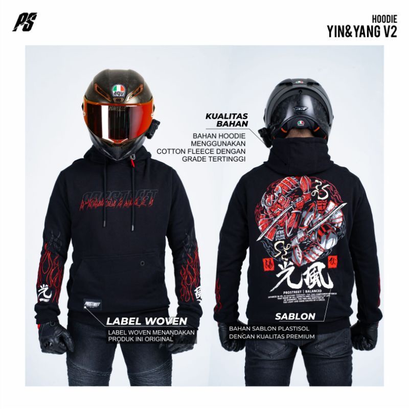 Jaket Hoodie Prostreet Yin Yang V2 White Devil Sukajan Blood Flower Racing Addict New Original
