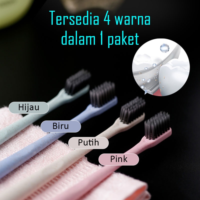 Sikat Gigi Dewasa Double Care Fresh Clean Black Sikat Gigi Toothbroosh Eco-Friendly Bamboo