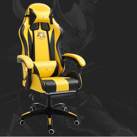 Bangku Gaming Kursi Gaming Chaho Chair Kursi Kerja Hidrolik Horizontal Footrest Kursi Balap-313 Kuning Footrest