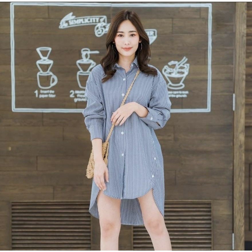 Sidney Salur Button Side Kemeja Tunik Baju Atasan Wanita Kerja Kantor Casual Daily Jalan-jalan Pikni
