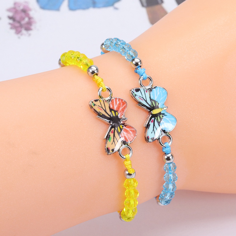 Gelang Tangan Wanita Model Tali Kepang Adjustable Hias Manik Kupukupu Kristal Retro Multi Warna