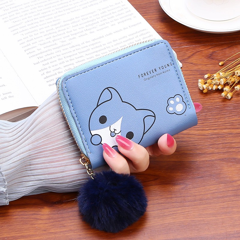 ASIN829 Dompet Koin Wanita Dompet Lipat Gambar Kucing Lucu Dompet Mini Impor D28