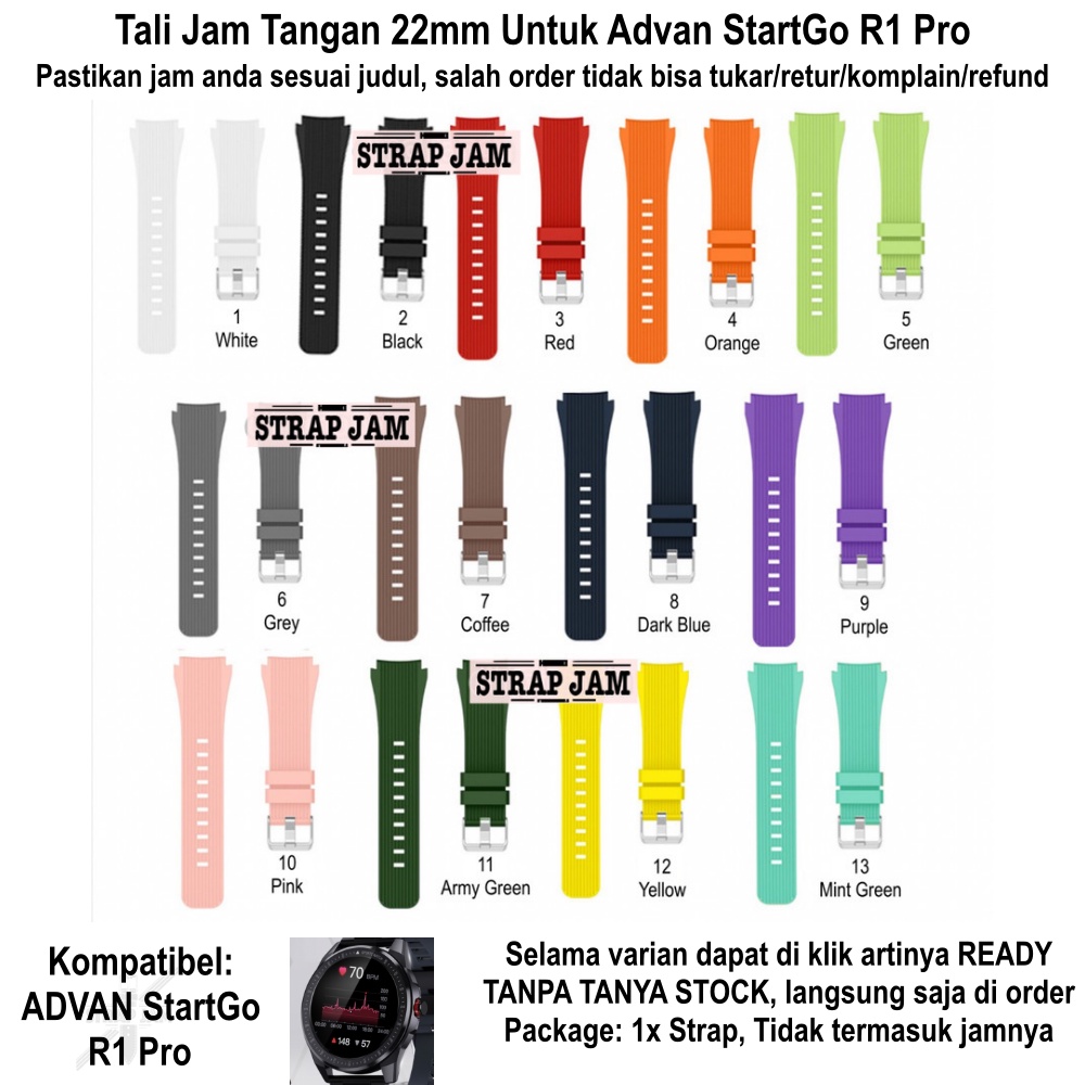 M46 Tali Jam Tangan Advan StartGo R1 Pro - Strap 22mm Rubber Silikon Garis Vertical