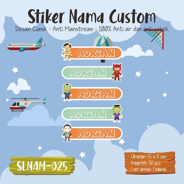 

terbatas sticker label nama anak laki-laki lucu cute SLNAM-025 Diskon