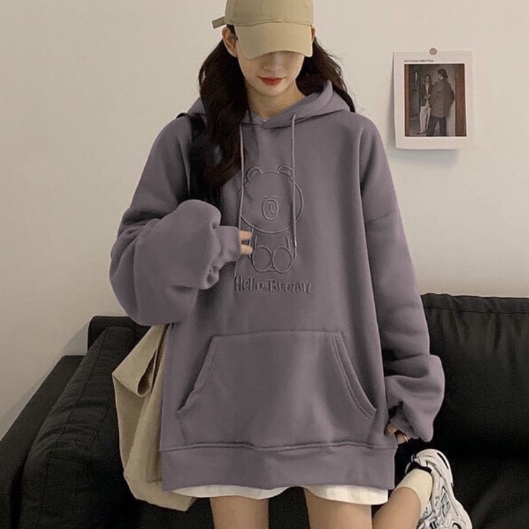 Sweater Wanita | Hello browns Oversize Korean Style | Sweater Hoodie Wanita Oversize Kekinian