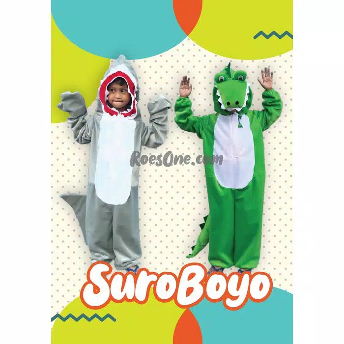 Baju Pentas Parade Lomba Kostum Anak Cosplay Kostum Karnaval Agustus Karakter Maskot Hiu dan Buaya