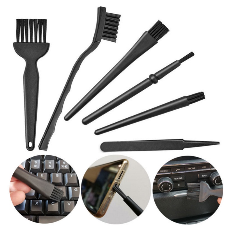 Set Pembersih Sikat Nilon Gagang Plastik Portabel Untuk Kipas Kecil 6Pcs/Set Keyboard Profesional Anti-Statis Sikat Rambut Alat Pembersih Penghilang Debu