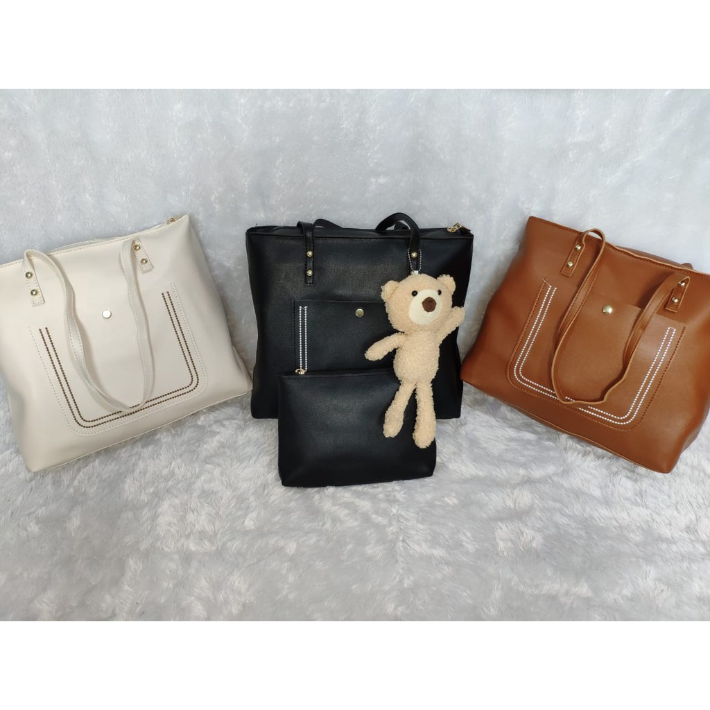 JK 1KG MUAT 2PCS TAS 730 TOTE BAG SET 2 IN 1 IMPORT FREE GANTUNGAN BONEKA