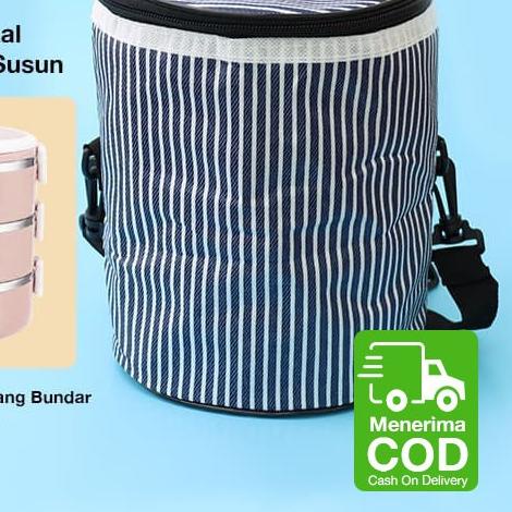 ✷ Tas Kotak Bekal Rantang 3 Susun Model Bulat Tas Bekal Lauch Bag ☉