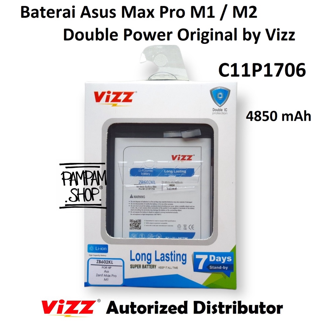 Baterai Vizz Double Power Asus Zenfone Max Pro M1 ZB601KL ZB602KL M2 ZB631KL C11P1706 Batre Batrai B