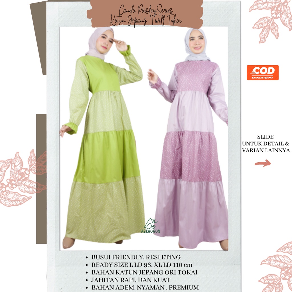 Gamis Katun Jepang Original Adem Canda Susun Motif Cendol kombinasi Polos twill tokai size L XL