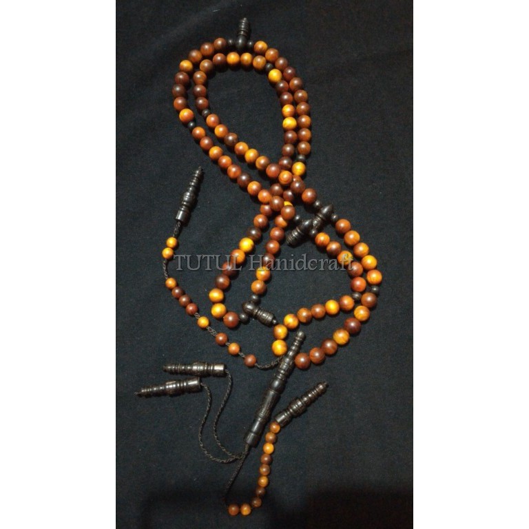 Tasbih TIJANI GAHARU AGHATIS kombinasi KAYU EBONI HITAM ukuran 10 mm