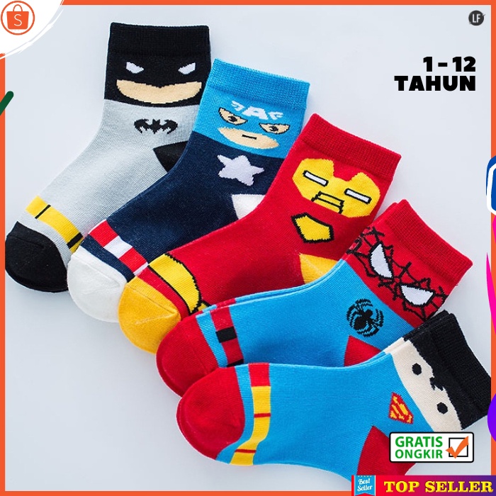 KAOS KAKI ANAK COWOK KOREA KEKINIAN UMUR 1 -12 TAHUN KAUS KAKI LAKI LAKI SUPERHERO SEKOLAH MOTIF SUPERMAN A1s