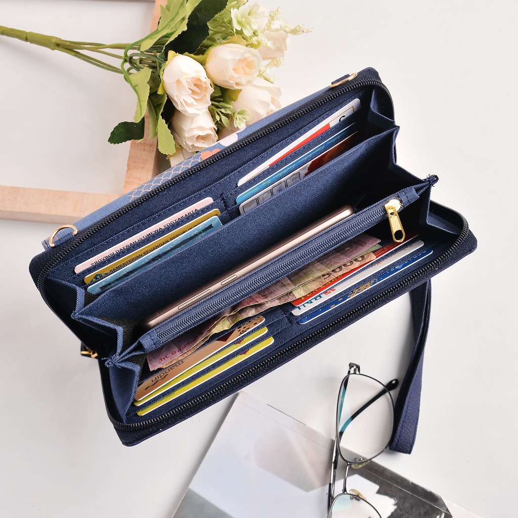 Dompet tas wanita panjang Tas cewek perempuan selempang | Fiona walletbag dompet tas multifungsi 3 in 1 - Daisen blue