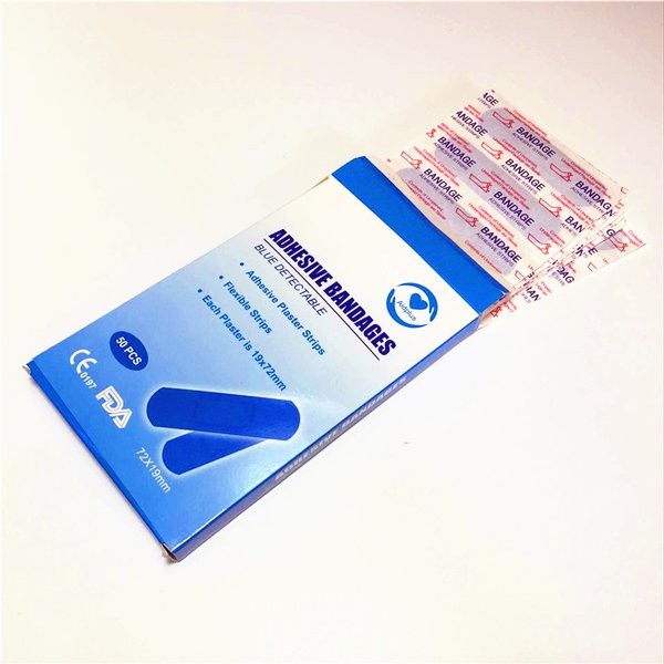 100pcs Waterproof Band Aid Blue Metal Detectable Bandage For Wounds