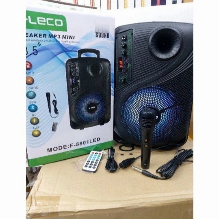 COD SPEAKER BLUETOOTH KARAOKE 8'5 INCH F-8801 LED PLUS MIC KARAOKE X-BASS//SALON AKTIF FLECO X-BASS//SPEAKER KARAOKE