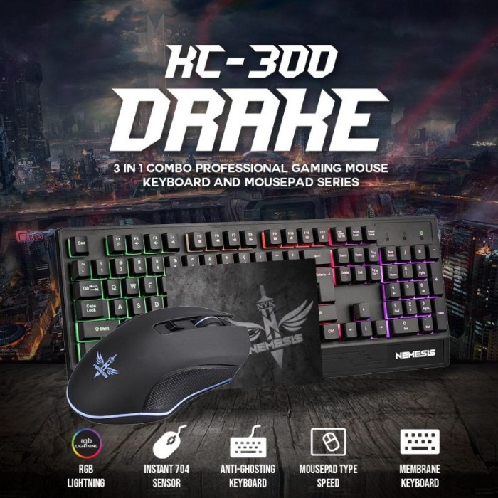 NYK KC-300|KC300 DRAKE Keyboard Mouse GAMING Combo Rainbow Back Light - Full Size