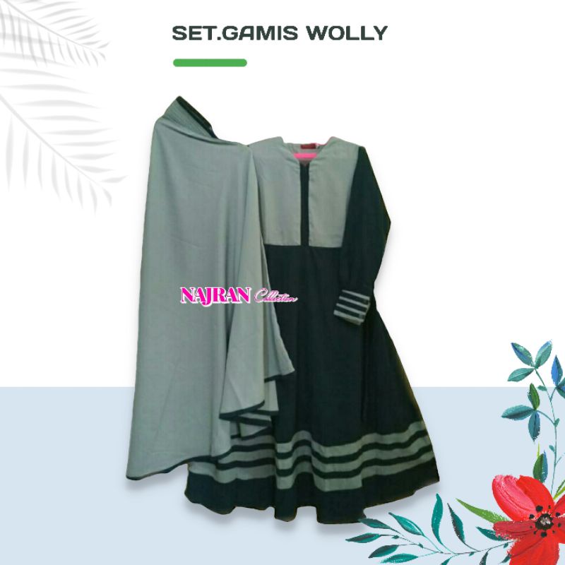 SET GAMIS SYAR'I DEWASA WOLLY FREE CADAR