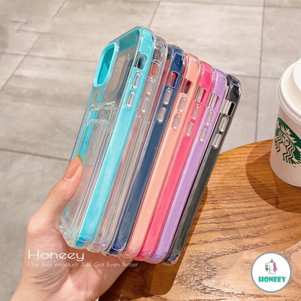 3 In 1 Luxury Candy Color Card Holder Removable Frame Clear Phone Case compatible for IPhone 14 13 12 11 Pro Max X Xs Xr 8 7 Plus Soft TPU Back Cover