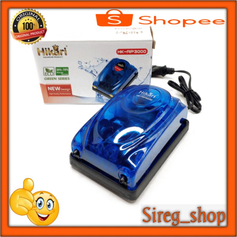 Pompa Udara Hikari HK AP 3000, Aerator 2 Lubang Aquarium/Kolam Ikan