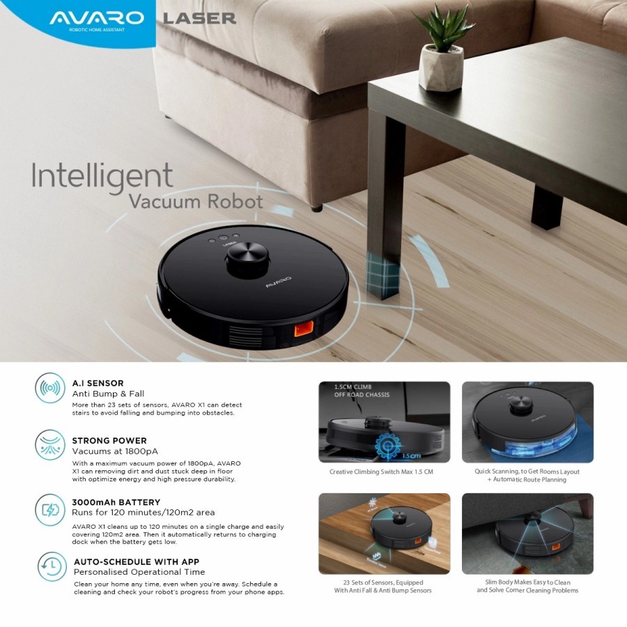 Avaro LASER Robot Vacuum Advan Vacuum Cleaner &amp; Mopping Mode 1800Pa